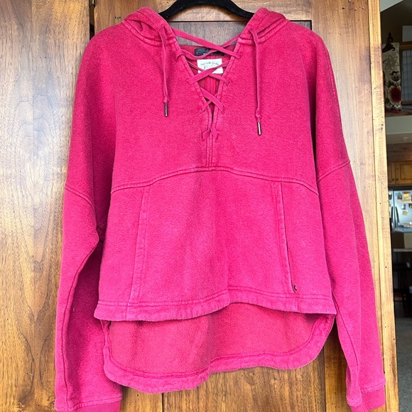 Prana Cozy Up Illana Hoodie Red Berry with Front Tie - Picture 2 of 4